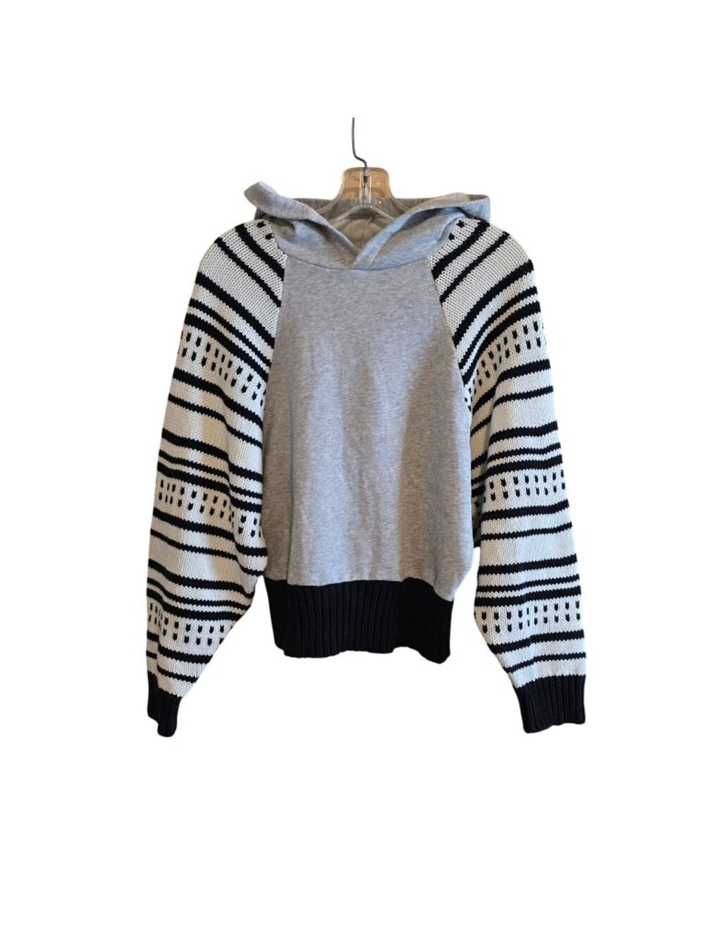 Hooded Sweater With Knit Striped Sleeves soft warm boho academia winter